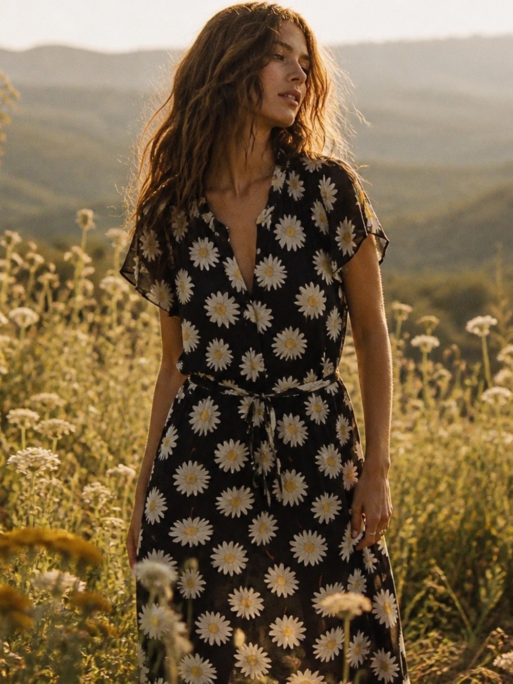 Ann Taylor Factory Black Maxi Dress with White Daisy Print
